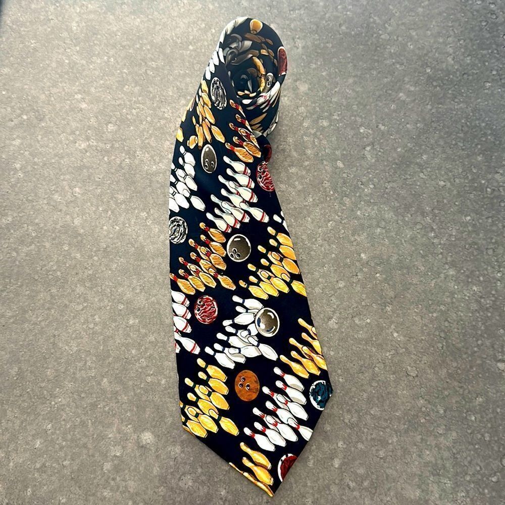 Vintage Nicole Miller Bowling Themed Silk Tie